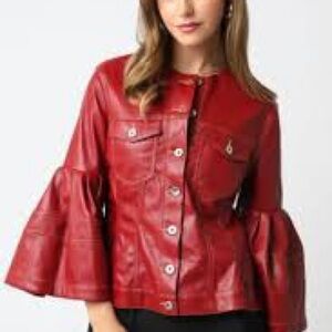 Siegel Vintage Red Double-Breasted Ruffle Sleeve Jacket